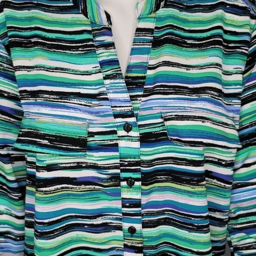 Notations Multi Color Striped Button Down Top - Picture 3 of 7